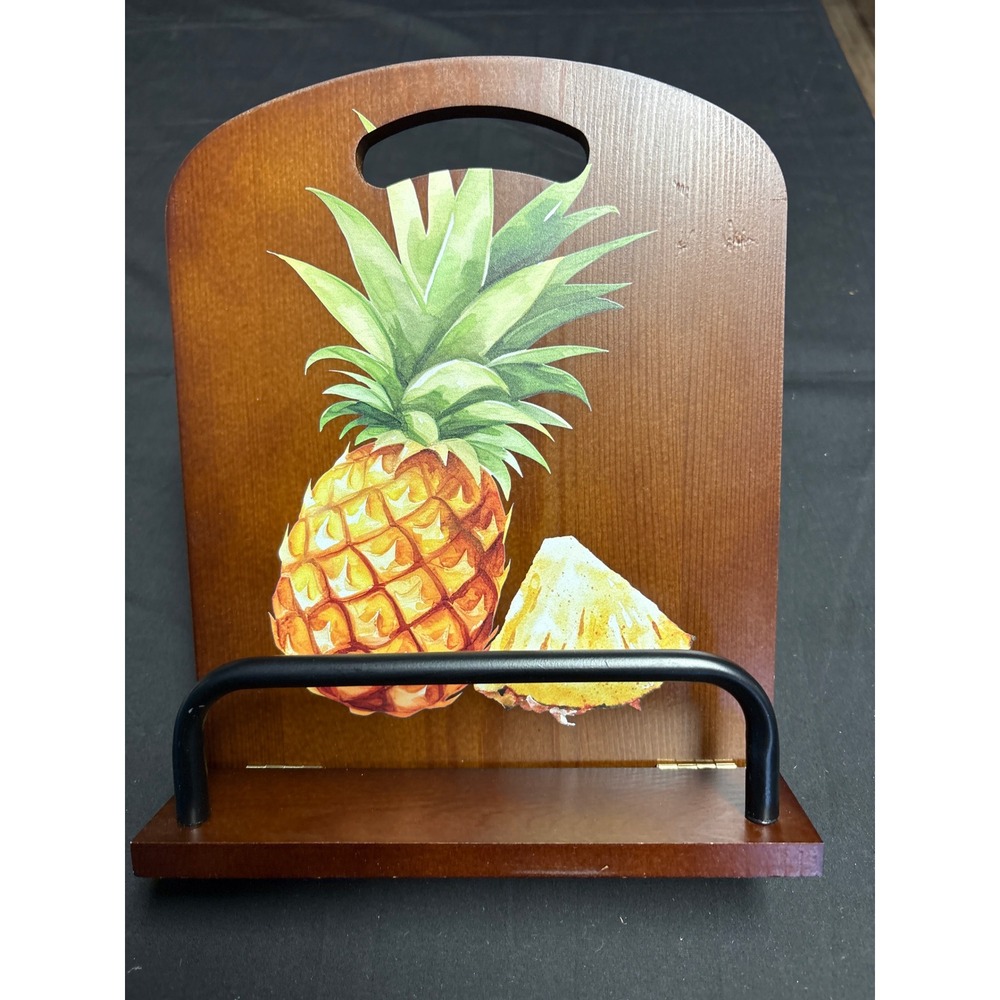 Pineapple Wood Cookbook Stand Tablet Holder Tropical Kitchen Decor Brown Metal